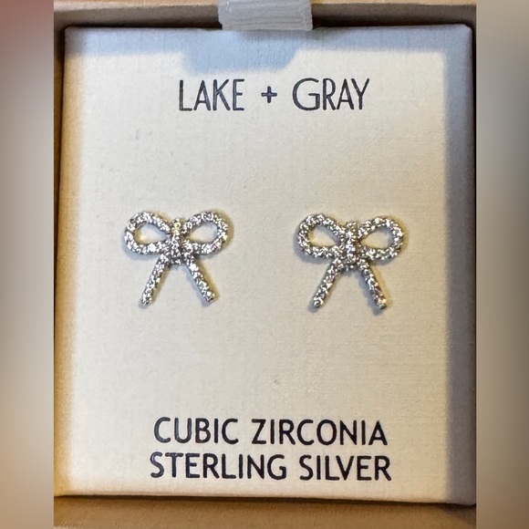 Lake and Gray Sterling Silver Bow CZ Earrings